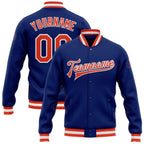 Custom Royal Orange-White Bomber Full-Snap Varsity Letterman Jacket photo 1