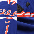 Custom Royal Orange-White Bomber Full-Snap Varsity Letterman Jacket photo 4