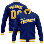 Custom Royal Gold-White Bomber Full-Snap Varsity Letterman Jacket photo 1