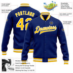 Custom Royal Gold-White Bomber Full-Snap Varsity Letterman Jacket photo 5