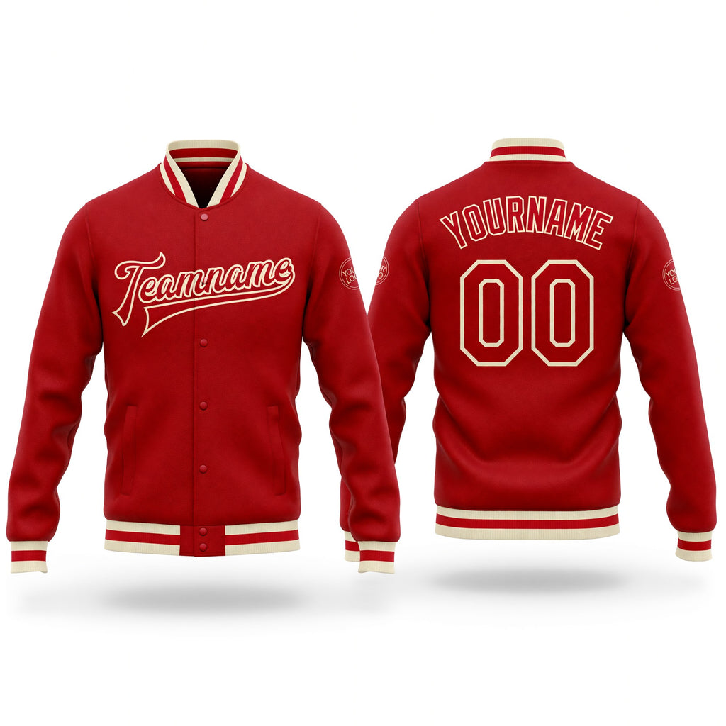 Custom Red Red-Cream Bomber Full-Snap Varsity Letterman Jacket