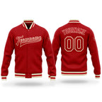 Custom Red Red-Cream Bomber Full-Snap Varsity Letterman Jacket