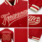 Custom Red Red-Cream Bomber Full-Snap Varsity Letterman Jacket detail