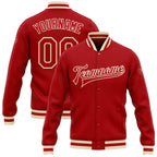 Custom Red Red-Cream Bomber Full-Snap Varsity Letterman Jacket photo 1