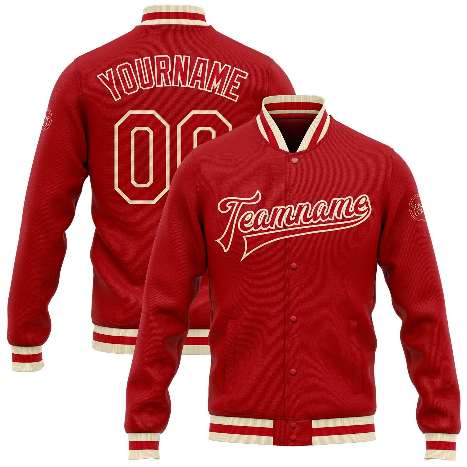 Custom Red Red-Cream Bomber Full-Snap Varsity Letterman Jacket photo 1