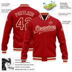 Custom Red Red-Cream Bomber Full-Snap Varsity Letterman Jacket photo 5