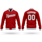 Custom Red White-Gray Bomber Full-Snap Varsity Letterman Jacket
