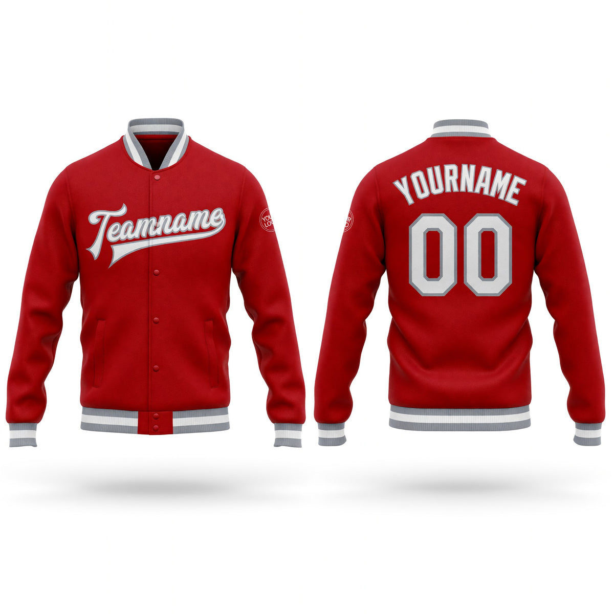 Custom Red White-Gray Bomber Full-Snap Varsity Letterman Jacket