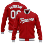 Custom Red White-Gray Bomber Full-Snap Varsity Letterman Jacket photo 1