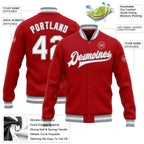 Custom Red White-Gray Bomber Full-Snap Varsity Letterman Jacket photo 5