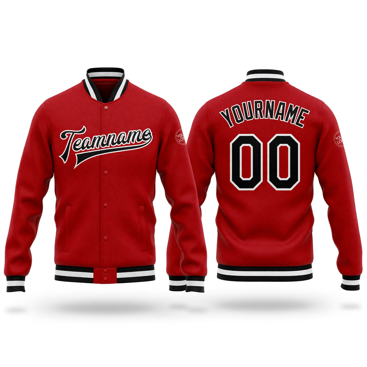 Custom Red Black-White Bomber Full-Snap Varsity Letterman Jacket