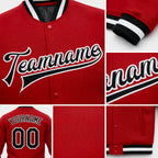 Custom Red Black-White Bomber Full-Snap Varsity Letterman Jacket detail