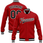 Custom Red Black-White Bomber Full-Snap Varsity Letterman Jacket photo 1