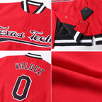 Custom Red Black-White Bomber Full-Snap Varsity Letterman Jacket photo 4