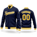 Custom Navy Gold-White Bomber Full-Snap Varsity Letterman Jacket