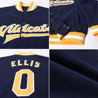 Custom Navy Gold-White Bomber Full-Snap Varsity Letterman Jacket photo 4