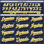 Custom Navy Gold-White Bomber Full-Snap Varsity Letterman Jacket photo 6