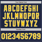 Custom Navy Gold-White Bomber Full-Snap Varsity Letterman Jacket photo 7
