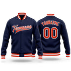 Custom Navy Orange-White Bomber Full-Snap Varsity Letterman Jacket