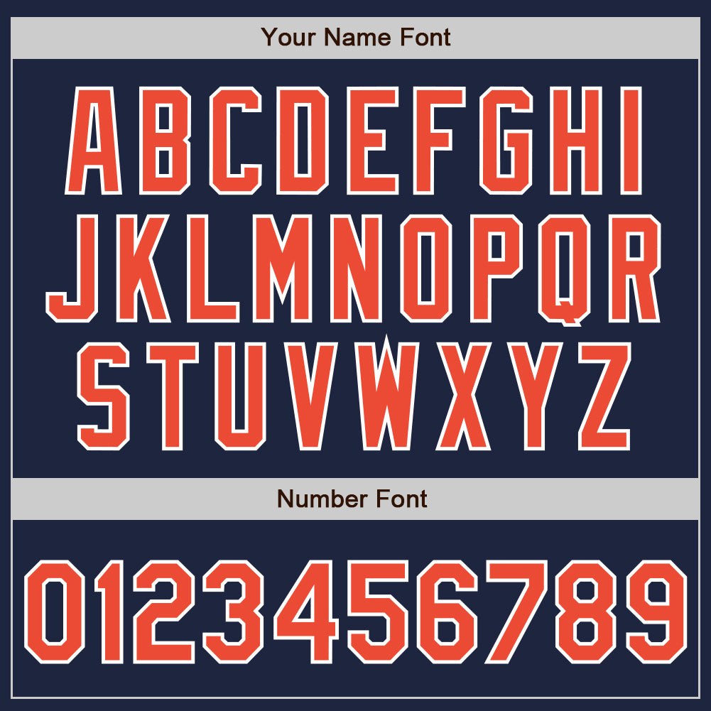 Custom Navy Orange-White Bomber Full-Snap Varsity Letterman Jacket photo 7