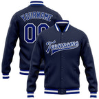 Custom Navy Royal-White Bomber Full-Snap Varsity Letterman Jacket photo 1