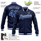 Custom Navy Royal-White Bomber Full-Snap Varsity Letterman Jacket photo 5