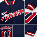 Custom Navy Red-White Bomber Full-Snap Varsity Letterman Jacket detail