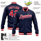 Custom Navy Red-White Bomber Full-Snap Varsity Letterman Jacket photo 5