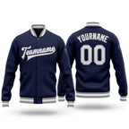 Custom Navy White-Gray Bomber Full-Snap Varsity Letterman Jacket