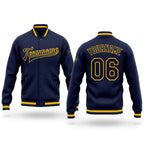 Custom Navy Navy-Gold Bomber Full-Snap Varsity Letterman Jacket