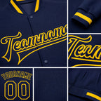 Custom Navy Navy-Gold Bomber Full-Snap Varsity Letterman Jacket detail