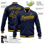 Custom Navy Navy-Gold Bomber Full-Snap Varsity Letterman Jacket photo 5