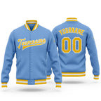 Custom Light Blue Gold-White Bomber Full-Snap Varsity Letterman Jacket