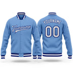 Custom Light Blue White-Royal Bomber Full-Snap Varsity Letterman Jacket