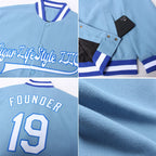 Custom Light Blue White-Royal Bomber Full-Snap Varsity Letterman Jacket photo 4