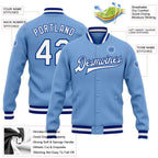 Custom Light Blue White-Royal Bomber Full-Snap Varsity Letterman Jacket photo 5