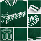 Custom Kelly Green Kelly Green-White Bomber Full-Snap Varsity Letterman Jacket detail