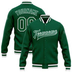 Custom Kelly Green Kelly Green-White Bomber Full-Snap Varsity Letterman Jacket photo 1