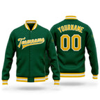 Custom Kelly Green Gold-White Bomber Full-Snap Varsity Letterman Jacket