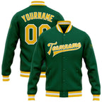 Custom Kelly Green Gold-White Bomber Full-Snap Varsity Letterman Jacket photo 1