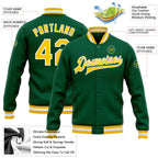 Custom Kelly Green Gold-White Bomber Full-Snap Varsity Letterman Jacket photo 5