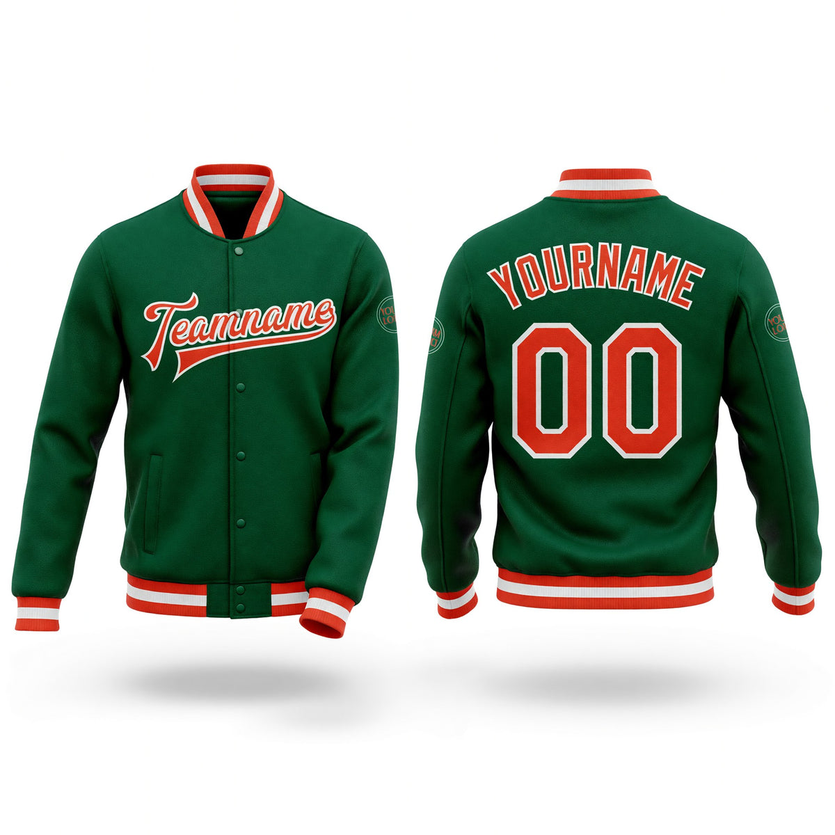 Custom Kelly Green Orange-White Bomber Full-Snap Varsity Letterman Jacket