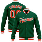 Custom Kelly Green Orange-White Bomber Full-Snap Varsity Letterman Jacket photo 1