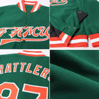 Custom Kelly Green Orange-White Bomber Full-Snap Varsity Letterman Jacket photo 4