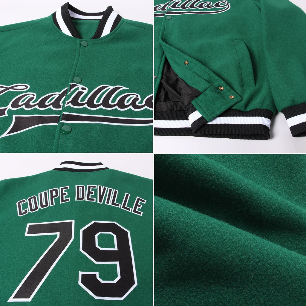 Custom Kelly Green Black-White Bomber Full-Snap Varsity Letterman Jacket photo 4