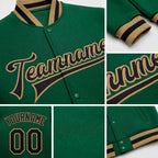 Custom Kelly Green Black-Old Gold Bomber Full-Snap Varsity Letterman Jacket detail