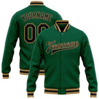 Custom Kelly Green Black-Old Gold Bomber Full-Snap Varsity Letterman Jacket photo 1