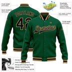 Custom Kelly Green Black-Old Gold Bomber Full-Snap Varsity Letterman Jacket photo 5