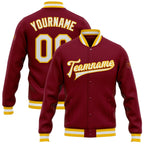 Custom Crimson White-Gold Bomber Full-Snap Varsity Letterman Jacket photo 1