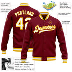 Custom Crimson White-Gold Bomber Full-Snap Varsity Letterman Jacket photo 5